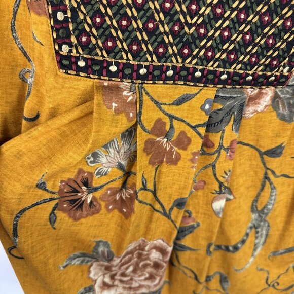 Soft Surroundings Women's Plus 1X Tunic Top Embroidered Mustard 3/4 Sleeve EUC - Picture 8 of 13